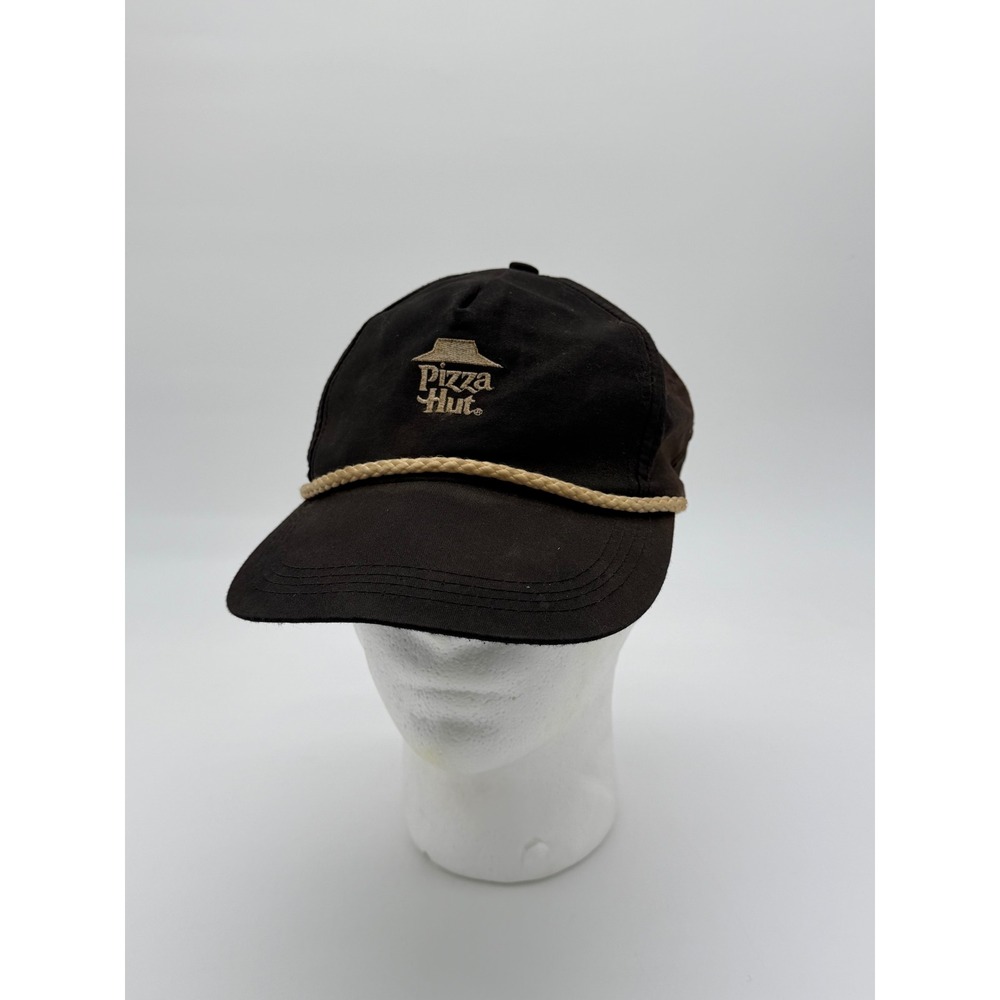 Vintage 90's Pizza Hut Rope Hat Black Snapback Employee Cap Distressed Fade V8